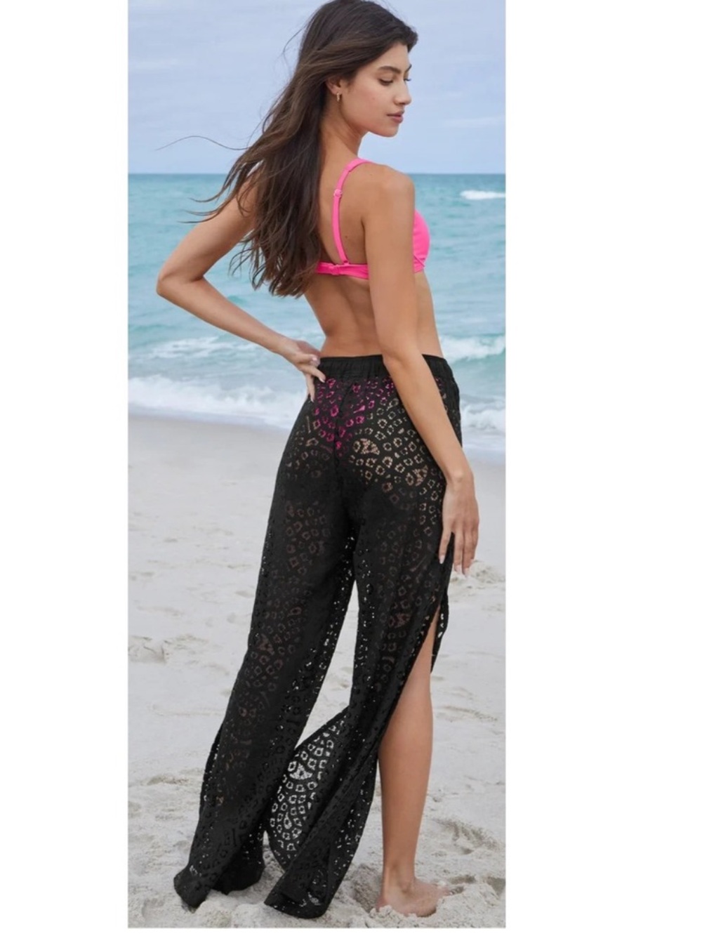VENUS Black Lace Wide-Leg Swim Cover-Up Pants